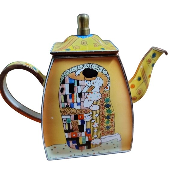 Trade Plus Aid Miniature Enamel on Copper Teapot, G. Klimt The Kiss Art Numbered - Picture 2 of 6